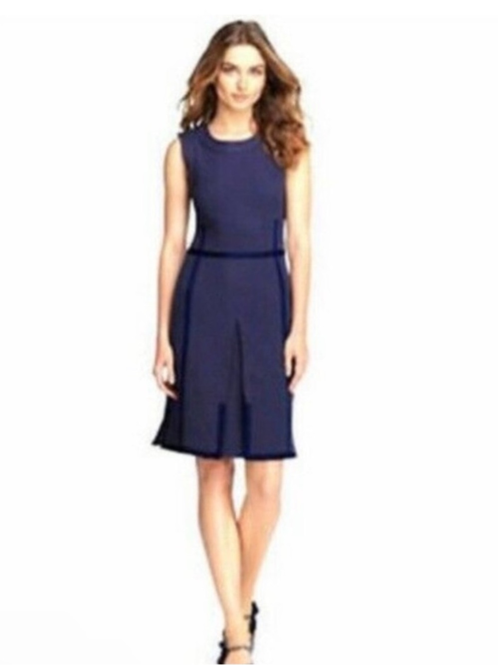 Tory Burch Addis Normandy Dress Womens Medium Navy Blue A-Line Pleated